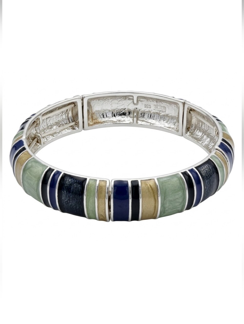 Stylish Multicolor Enamel Stretch Bracelet - Navy, Sage & Gold